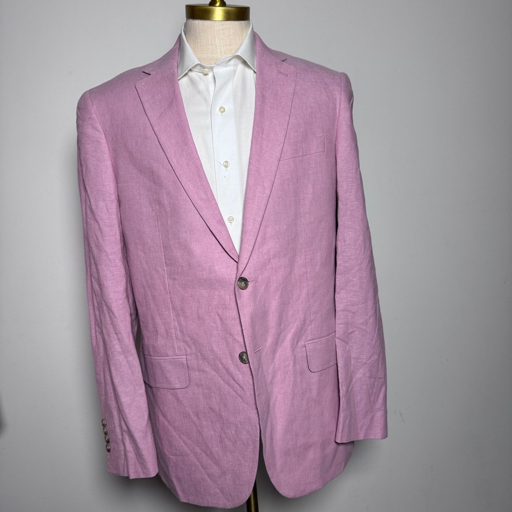 Jos. A. Bank Blazer Mens 42L Pink Solid Linen Blend Slim Fit Sport Coat